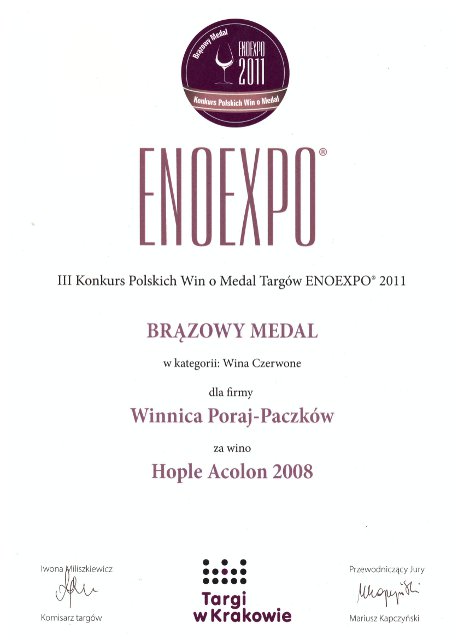 Brązowy medal dla wina Hople Alcon 2008